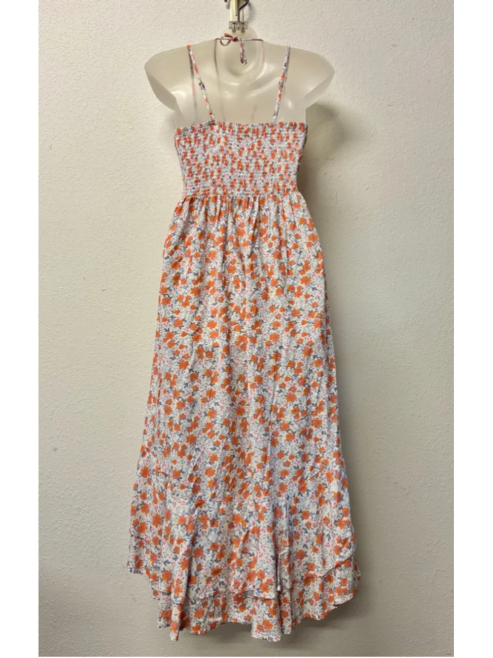Sun Dress Jopana White Orange Floral High Low Dress Small - Picture 5 of 7